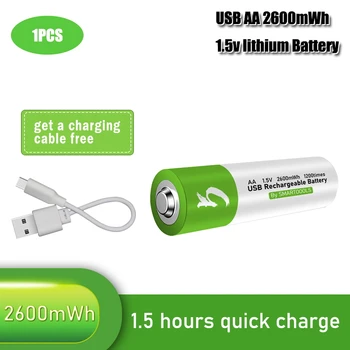 100% kapacitu 1,5 V AA li-ion Batéria 2600mwh li-polymér s USB nabíjateľné lítium-usb batéria + USB kábel