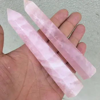 130-140mmNatural Quartz Pink Rose Crystal Obelisk dvojité Bod Prútik Energy Healing 1PCS