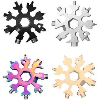 18 V 1 Snehu Keychain Nástroje Kombinácia Nerezovej Ocele Snehu Tvar Vonkajšie Tábor Prenosné Snowflake Multi-nástroj na Závitníky Domov Nástroj