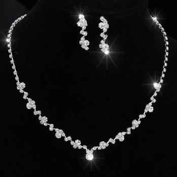 2021 Nové Elegantné Podiel Á Drahokamu Crystal Náhrdelník+Náušnice Šperky Set Pre Nevesty Svadobné Svadobné