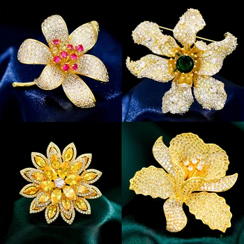 2022 kórejský Luxusné Šumivé Zirkón Lotus Broochpin Temperament Orchidea Brošňa pre Ženy Kabát Vyhovovali Corsage Príslušenstvo Šperky