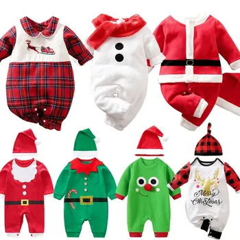 2022 Vianočné Dieťa Remienky Novorodenca Dievčatá Chlapci Oblečenie Nové Narodené Dieťa Santa Claus, Soby Snehuliak Elf Kostým Klobúk 0-18 M