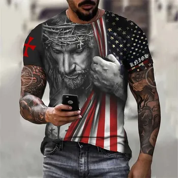 2022 Vintage Ježiša Krista T Shirt Pre Mužov 3d Boh Náboženstva Tlač pánske Tričko Krátky Rukáv Ježiš Top Tee Tričko Mužov