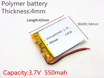 3,7 V 550mAh 403442 Lithium Polymer Li-Po li ion Nabíjateľnú Batériu buniek Pre Mp3 MP4 MP5 GPS, PSP, mobilné bluetooth