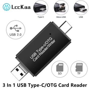3 V 1 Typ C OTG Čítačka SD Kariet, USB 2.0 TF/Mirco SD Smart Čítačka Pamäťových Kariet USB C Flash Cardreader Adaptér