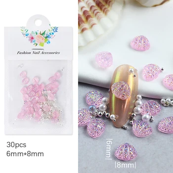 30 Ks Biely Lesk Shell Conch Nechtov Charms Ružová Aurora Crystal Účinky Drahokamu na Nechty Častí Dekorácie Perličiek Pearl Dizajn