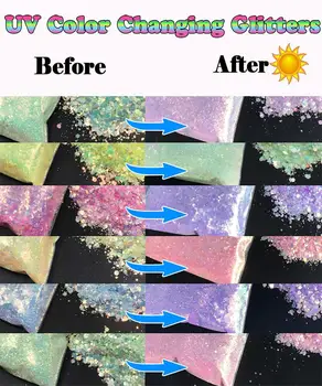 50G UV Citlivé na Nechty, Glitter Svetlo, Zmena Farby Dúhové Vločky-Robustný Hex Manikúra Sequin UV Farby na Nechty, Glitter