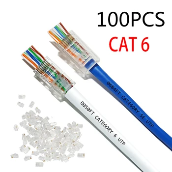 50Pcs Cat5 Cat6 Konektor RJ45 8P8C Modular Crystal Head Sieťový Kábel Pripojte Sieťový Modulárny Prejsť Cez Konektor Sviečky 8P8C
