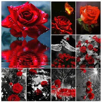 5D DIY Diamond Maľovanie Ruže Kvet Plný Vrták Diamond Výšivky Mozaikové Umenie Obraz Drahokamu Červená Domov Dekor Ručné Darček