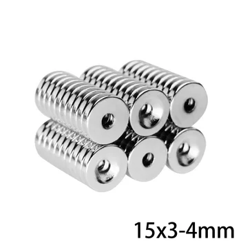 5~100KS 15X3-4 mm Priemer Magnetu 15X3 mm Otvor 4 mm Malé Okrúhle Zápustnými Magnety 15x3-4 mm Neodýmu Disk, Magnetické 15*3-4 mm