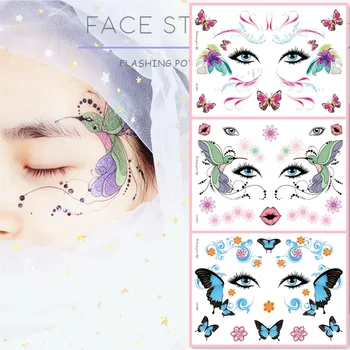 6 Druhov Lesk Prášok Dočasné Tetovanie Svadobné Vianočný Večierok Tvár Make-Up Nálepky Kvetinový Motýľ Nepremokavé Jednorazové