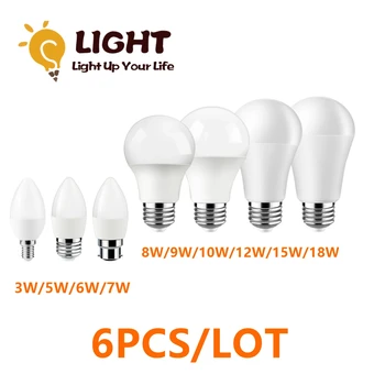 6pcs úspory Energie strobo zadarmo LED žiarovky Sviečka, lampa 220V 3W-18W vysokej lumen teplé biele svetlo pre office home osvetlenie