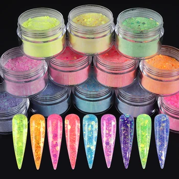 9/12Boxes Akrylových Nechtov Auta Prášok Color Mix Šesťuholníkov Crystal Rezbárstvo Prášok Nechtov Profesionálny Dizajn Rozšírenie Pigment Prachu