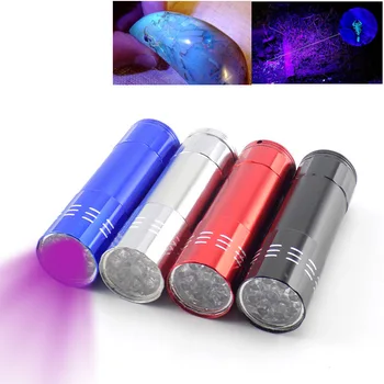 9 LED UV žiarenie Ultrafialové Baterka Flash Pochodeň Svetla lampy, Fialová farba blacklight Ultra Violet linterna AAA batérie Peniaze detekcie