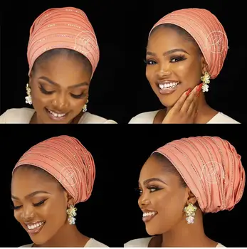Africké Crinkle Skladaný Turban Čiapok Pre Ženy, Luxusné Diamond Head Zábaly Moslimských Dámy Hlavu Šatku Hijabs Foullard Femme Africaine