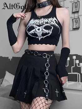 AltGoth Temné, Gotické Y2k Vesta Ženy Harajuku Streetwear Grunge Pentagram Vytlačené Plodín Tank Topy Emo Alt Mall Goth Čierne Oblečenie