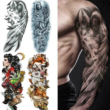 arm tattoo rukáv osnovy lev, tiger pár nepremokavé dočasné tetovanie nálepky divoký voľne žijúcich zvierat človek plný vtákov totem tetovanie
