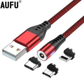 AUFU LED Magnetické USB Nabíjací Kábel USB Typu C Telefónny Kábel Magnet Telefón Nabíjačka Micro USB Pre iPhone 11 12 Pro Max Pre Xiao