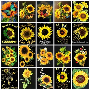 AZQSD Slnečnice Farba Čísla Kvet Na Plátno Domova 40x50cm Zarámované Kreslenie Podľa Čísel, Kvetinové Sfarbenie Pre Obývacie