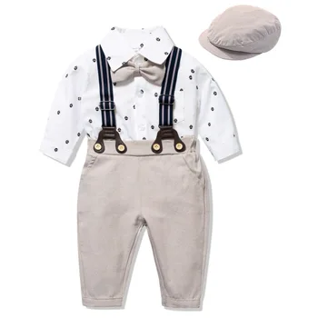 Baby Boy Oblečenie Novorodenca Romper Bežné Spp + Biela Romper + Nohavice + Pás Bavlna 3-24 Mesiacov Gentleman Vytlačené Lete Oblek