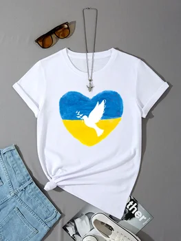 Bavlna Femme Harajuku Tričko Ukrajina Cartoon Tlač Tričko Ženy Oblečenie biele Čierne Tričká Topy 2022 Lete Fashion T-Shirt