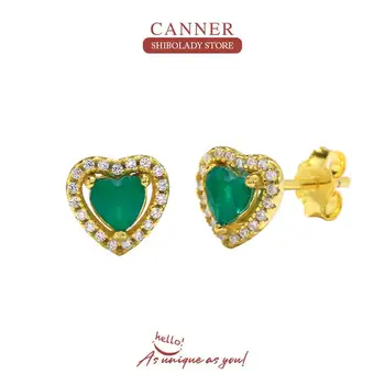 CANNER Emerald Turmalín 925 Sterling Silver Náušnice Pre Ženy Stud Náušnice, Piercing Oreille Jemné Šperky 2022 Trend Šperky