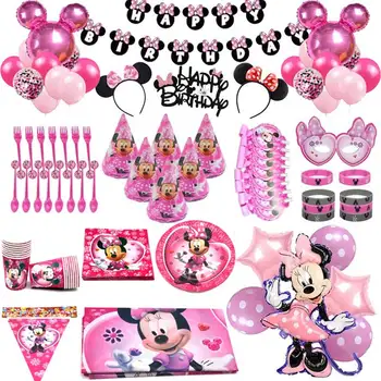 Cartoon Minnie Mouse Tému Narodeninovej Party Dekorácie, Jednorázový Riad Papier Pohár Doska Balón pre Deti, Dievčatá Strana Dodávky