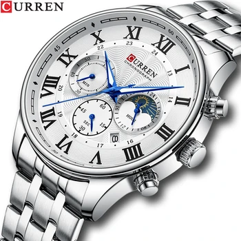 CURREN Pánske Quartz Hodinky Top Luxusné Značky s Dátumom Klasické Chronograf Nerezové náramkové hodinky Svietiace Ručičky Muž Hodiny