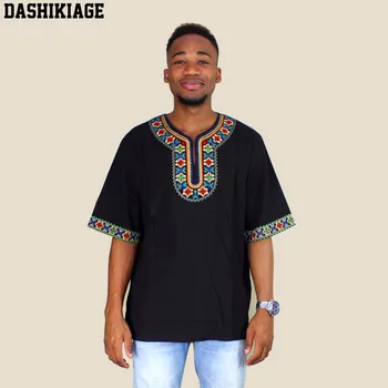 Dashikiage Unisex Nové Módne Lumbálna Hip Hop Čierna Výšivka Afriky Dashiki T-shirt