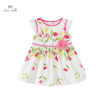 DBS16803 dave bella letné baby girl je roztomilý kvetinový tlač šaty deti fashion party šaty deti detská lolita oblečenie