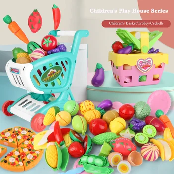Detské simulácia supermarket nákupný vozík vozík hračka kôš simulácia ovocie potraviny predstierať, že hrať dom hračka darček