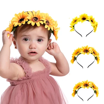 Detské Vlasy Kapely Simulácia Malé Daisy Slnečnice Módy Čelenka Vhodná na fotografovanie Dekorácie pre Baby Girl