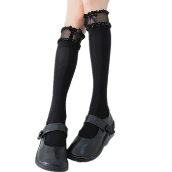 Dievčatá Lolita Módy Ponožky Roztomilý Bowtie Dlho podkolienky 40 cm Mladých Žien, Cosplay Kórea Štýl Bavlnené Ponožky 