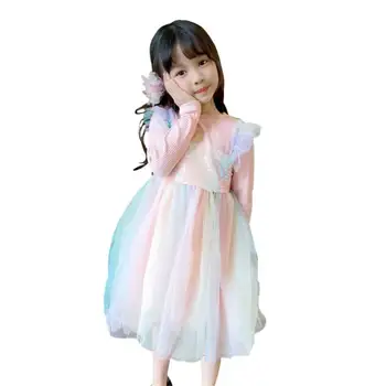 Dievčatá Rainbow, Šaty, Jarné, Jesenné Detí Sequined Nadýchané Šaty Lttle Deti Princezná Šaty 2-7 Rokov