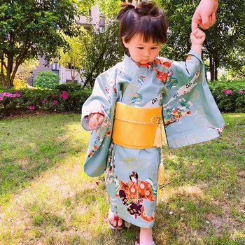 Dievčenské Japonskom Štýle Tradičnej Kimono Yukata Deti Obrázok Vytlačený Deti Fotografia Foto Prop Oblečenie detské Kimono ZH110
