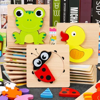 Drevené Skladačky Puzzle Dieťa Zvieracie Hádanky pre Batoľatá 1 2 3 Rokov Deti Raného Vzdelávania Vzdelávacie Montessori Hračky Dieťa Dary