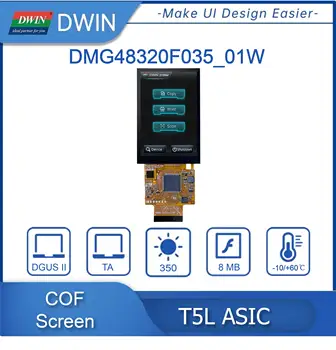 DWIN Nové T5L0 Čipy 320*480 3.5 Palcov Veľkosť COF 262K Farieb, IPS-TFT-LCD Displej Jednoduché Sekundárny Rozvoj DMG48320F035-01W