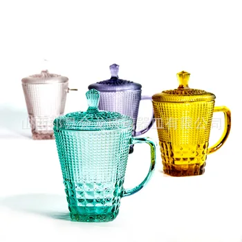 Európska farebné sklo pohár domáceho pitnej pohár s rukoväťou, hrnček, džús do pohára, šálku kávy