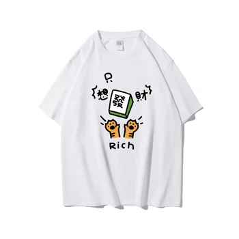 ExtFine Čínsky Mahjong Štýle Grafické pánske T-shirt Nadrozmerná High Street Roztomilý Vytlačené Mužov Tees Lete Krátky Rukáv Bavlna Topy