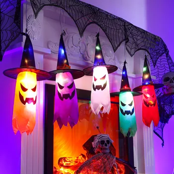 Halloween Dekorácie String Svetlo LED Blikajúce Ghost Festivalu Zdobiť Žiariace Sprievodca Ghost Klobúk Lampa Visí Horror Party Rekvizity