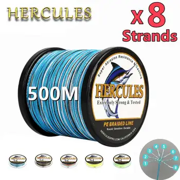 Hercules Pletená vlasec 8 Prameňov 500m 100% PE Kábel Line Peche Silné 10-300LB Kaprovité Ryby Drôt