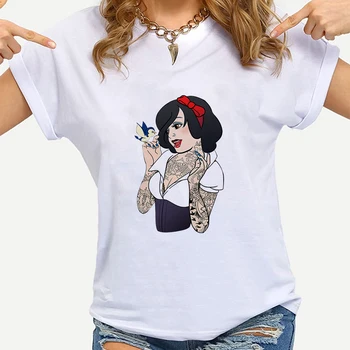 Hipster Edgy Tetovanie Princezná Dámske Tričko Lete Streetwear Disney Snow White Graphic Tee Tričko Ženské Osobné Harajuku