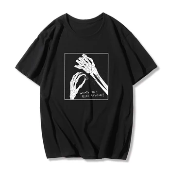 Horor strane kosti Gotický žien T-shirt je čo bodu už písmeno tlač voľné tmavé punk bežné Harajuku vintage T-shirt