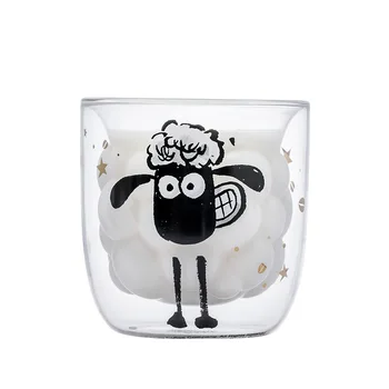In Double Anti-obarenie Roztomilý 3D Ovce Pohár Dieťa Miluje Pitie Mlieka Cartoon Kávu, Džús, Čaj Hrnček Skla Drinkware Baran Kreatívny Darček