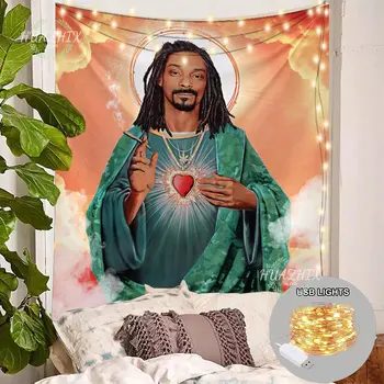 Ježiš Snoop Dogg LED Gobelín Stene Visí Meme Pláž Uterák Boho Hippie Tarot Tapisérie Macrame pre Domáce Estetické Izba Dekor