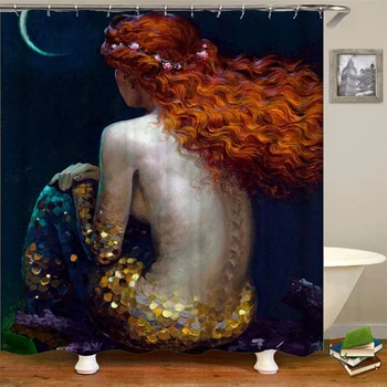 Krásna Morská panna Sprchový Záves, Medúzy Textílie Kúpeľňa Záclony Nastaviť s Háčikmi Morských Tichom Zvieratá Kúpeľňa Decor Umývateľný