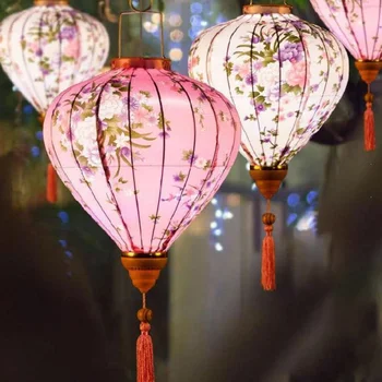 Kvetov Vytlačené Závesné Látkové Svietidla Čínsky Jarný Festival Domov Spálňa Decor Svadobné Party Vonkajšie Svietidlo Vietnam Ozdoby
