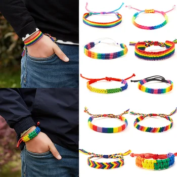 Kúzlo LGBT Rainbow Lano Náramky Pre Pár Gay Pride Ženy Muži Ručne Tkané Pletená String Priateľstvo Milenca Šperky, Darčeky