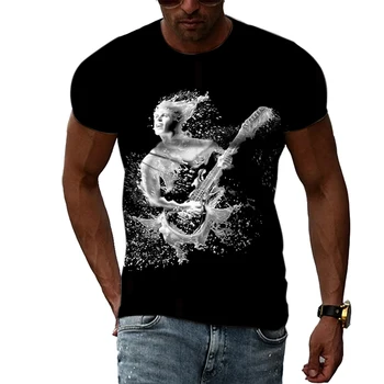Letné Gitara Elemen 3D Tlač T-shirt pánske Módne Zaujímavé Osobné Hip-hop, Street Kultúry Okrúhlym Výstrihom, Krátke Rukávy