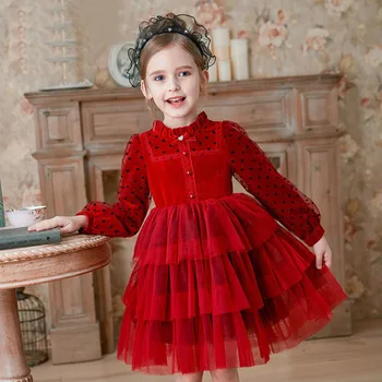 Letné Lolita Dieťa Kostým Oblečenie Dievčatá Red Velvet Cake Midi Šaty, Šaty Pre Mladistvých Strany Princezná Sundress 12 13 15 Ročný